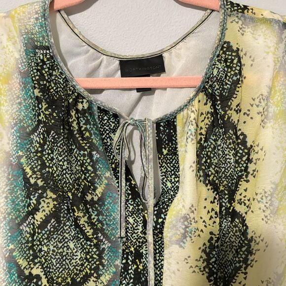 Worthington Neon Snakeskin Print Sleeveless Keyhole Top XL - Picture 2 of 6